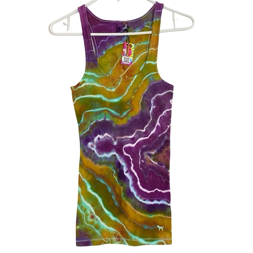 Handmade Geode Tie Dye Ribbed Tank Top Womens Size Medium Upcycled Y2K Purple